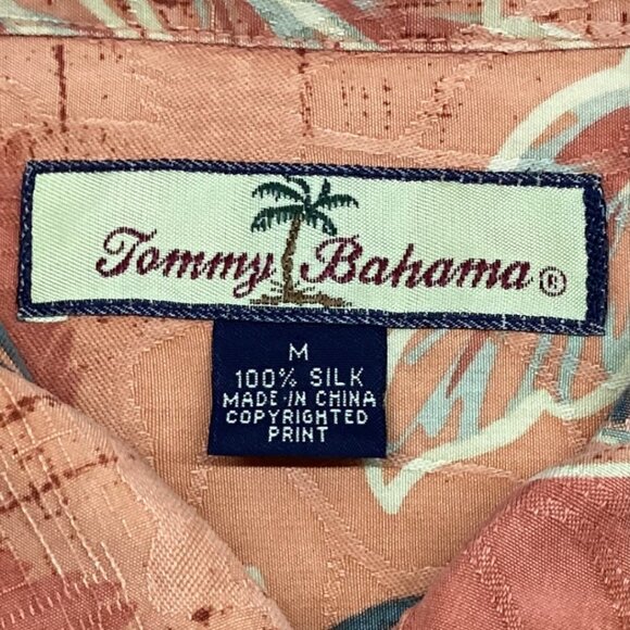 Tommy Bahama Orange Floral‎ Hawaiian Silk Shirt Men's Size Medium - Picture 3 of 5